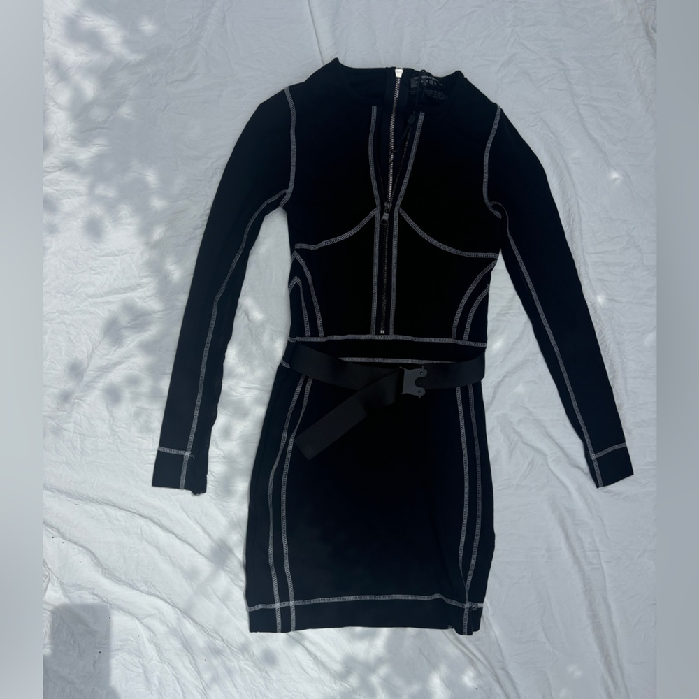 Maniere De Voir Black Dress with White Accents